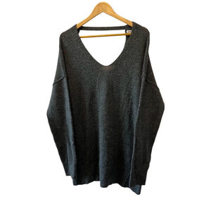 KISMET Grey Deep V Tie Detail Back Long Sleeve Oversized Sweater L